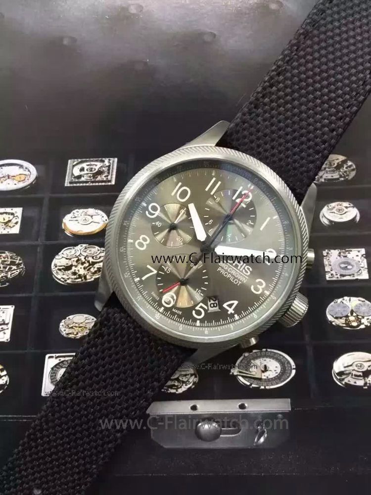 Fake Oris Big Crown Propilot Gray Face Leather Strap Watch